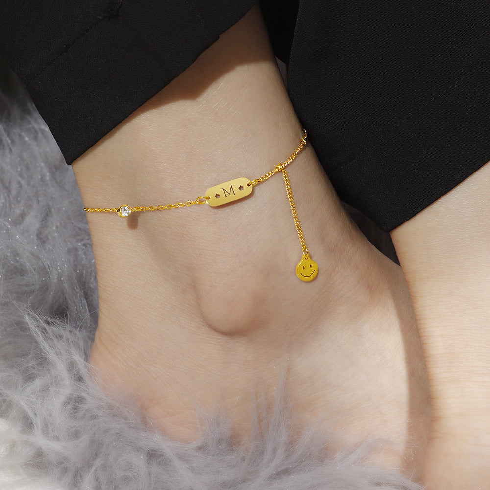Frauen personalisierte Smiley-Gesicht Charm Fußkettchen Shop Nory