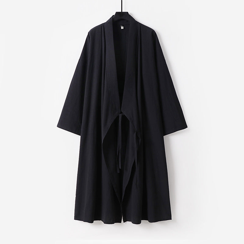 Unisex Langer Kimono-Mantel aus leichtem Baumwollmix mit drapierter Front und Bindeschlaufe Shop Nory