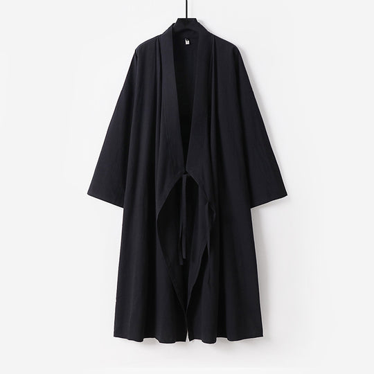 Unisex Langer Kimono-Mantel aus leichtem Baumwollmix mit drapierter Front und Bindeschlaufe Shop Nory