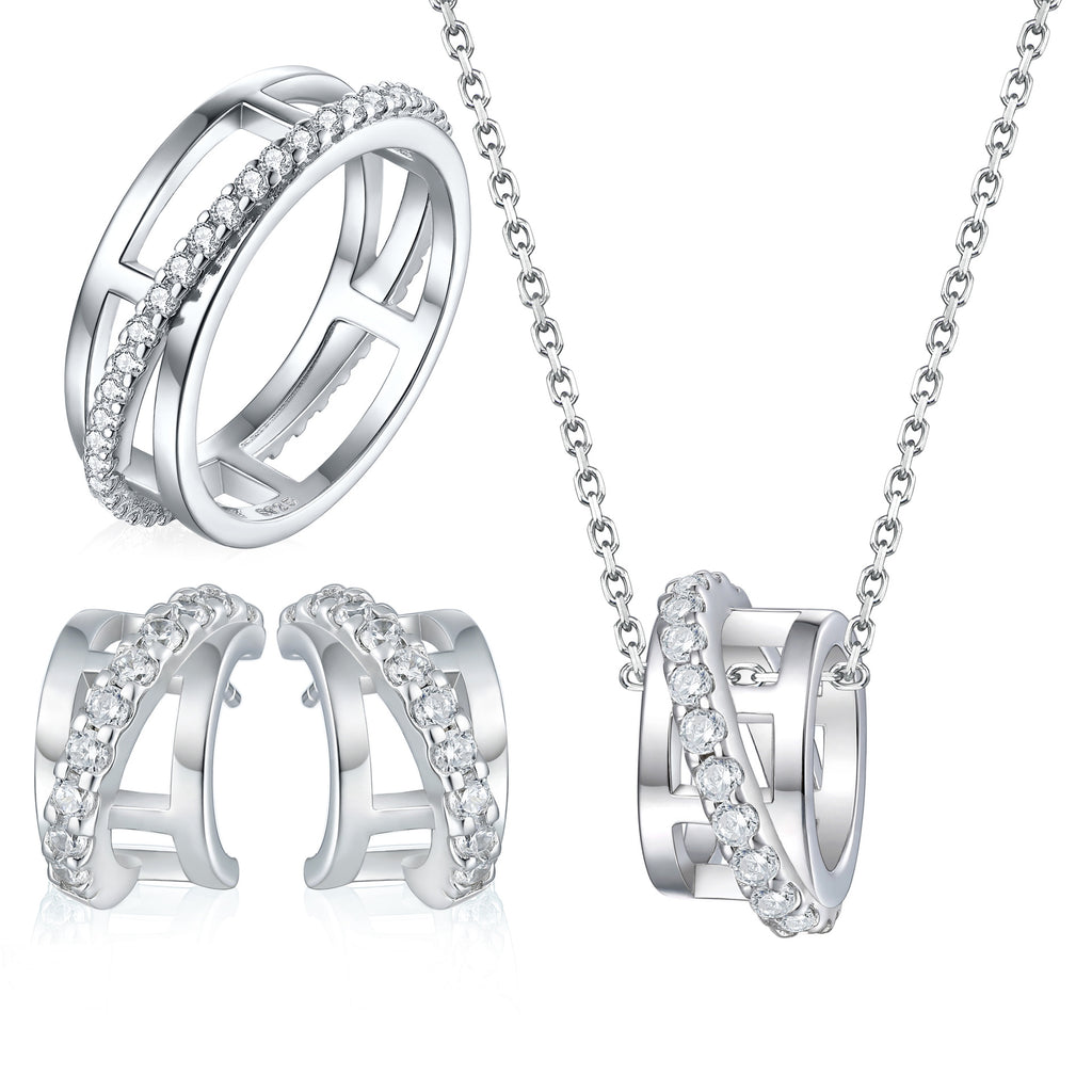 Damenring mit elegantem, geometrischem Design und funkelndem Zirkonia-Besatz Shop Nory