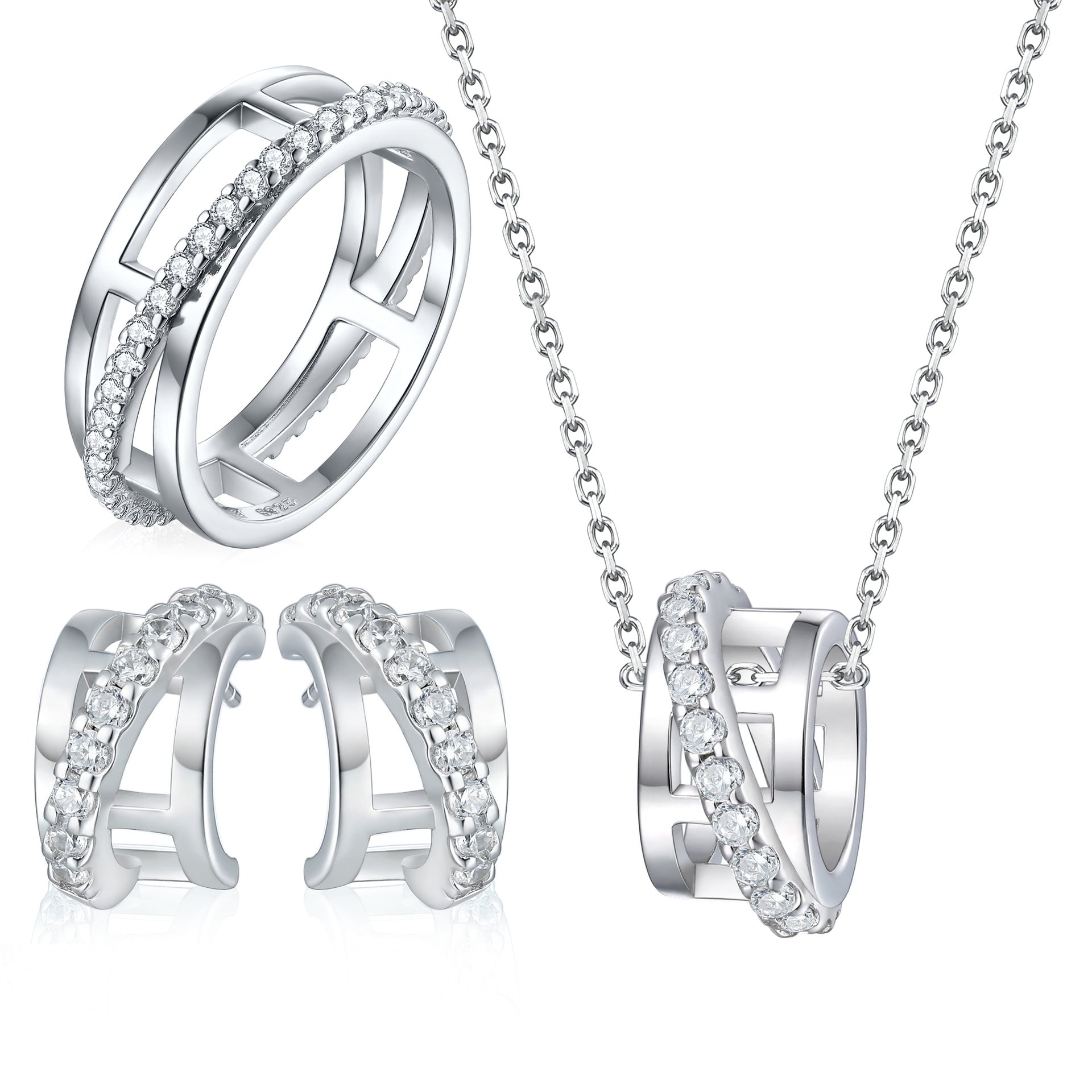 Damenring mit elegantem, geometrischem Design und funkelndem Zirkonia-Besatz Shop Nory