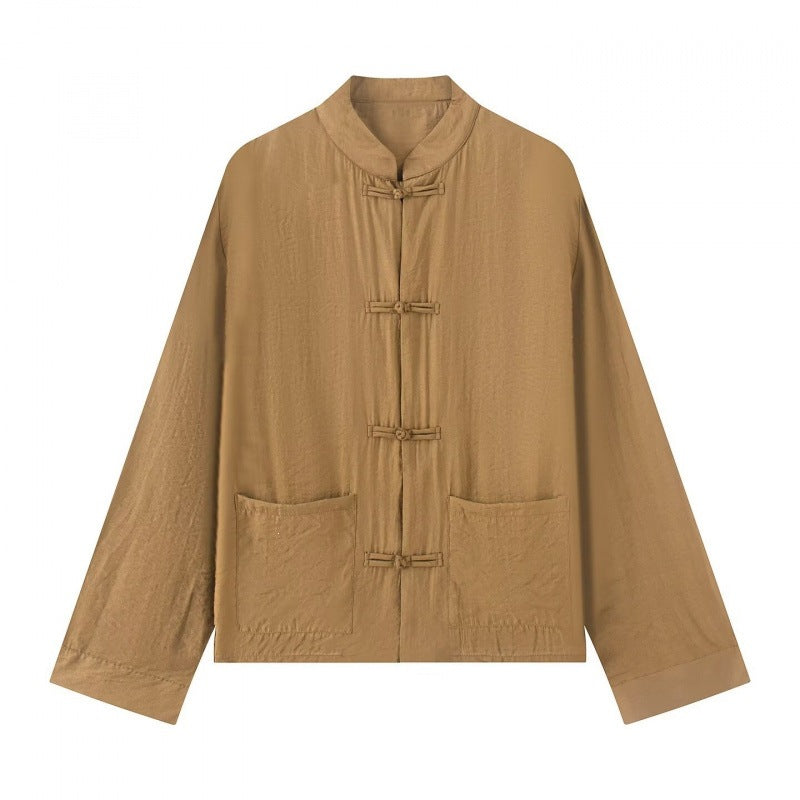Unisex Leichte Baumwoll-Tunika mit Stehkragen und traditioneller Froschknopf‑Verschluss Shop Nory