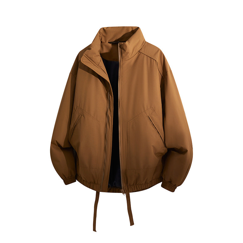 Herren Übergroße Windbreaker-Bomberjacke mit Kordelzug und Stehkragen Shop Nory