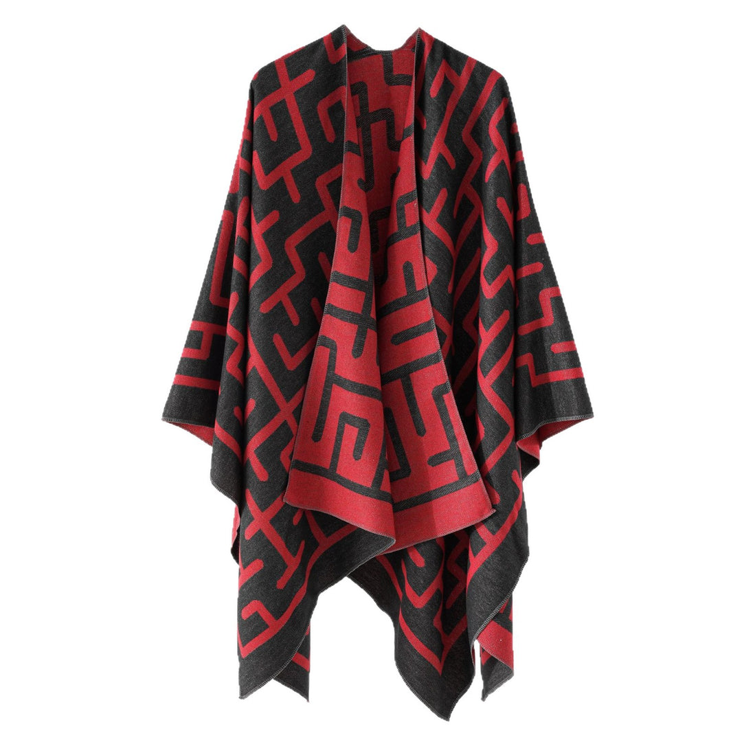 Damen Wendejacquard-Ruana mit grafischem Muster und asymmetrischem Saum Shop Nory
