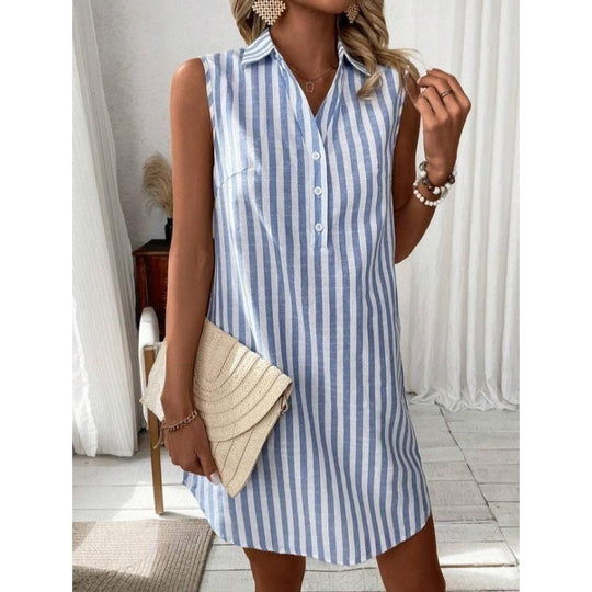 Damen lässiges Hemdkleid mit Knopfdetails und Streifenmuster