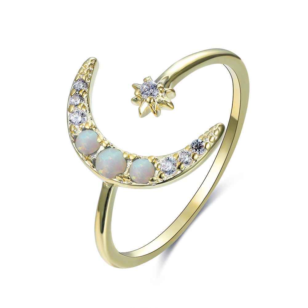 Damen Ring mit kunstvollem Mondmotiv und schillernden Opalen Shop Nory