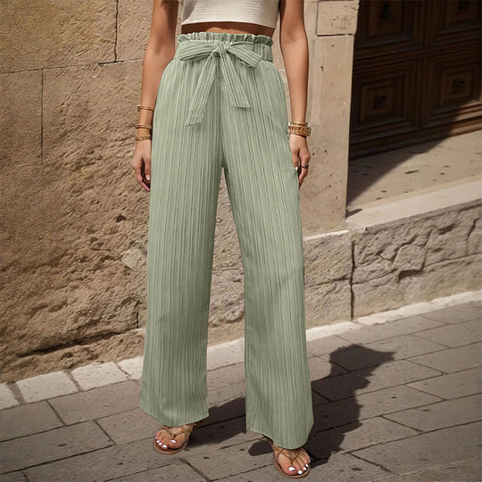 Damen Weite Plissee-Hose mit Paperbag-Bund und Taillenbindegürtel Shop Nory