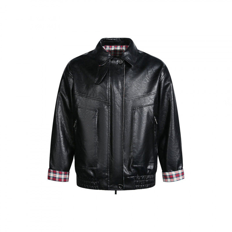 Herren Lederimitat-Blouson mit Karofutter, Reißverschluss und elastischem Saum Shop Nory