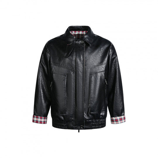 Herren Lederimitat-Blouson mit Karofutter, Reißverschluss und elastischem Saum Shop Nory