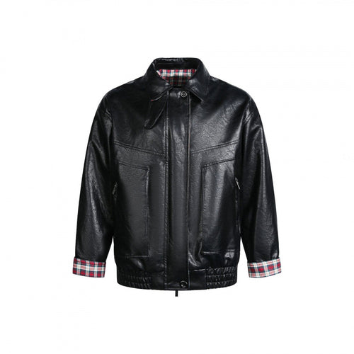 Herren Lederimitat-Blouson mit Karofutter, Reißverschluss und elastischem Saum Shop Nory