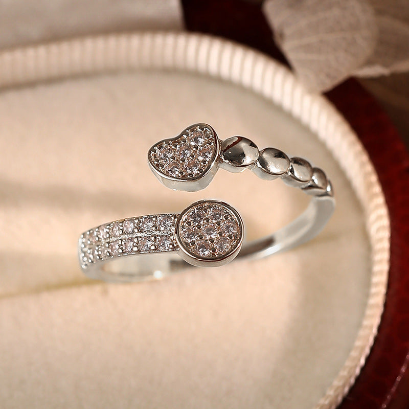 Damen Offener Ring mit herzförmigem Design und funkelnden Kristallen Shop Nory