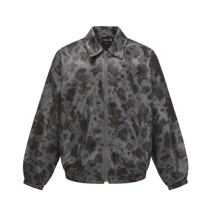 Unisex Kurz geschnittene Boxy-Jacke mit Reißverschluss, elastischem Saum und modernem Animal-Print Shop Nory