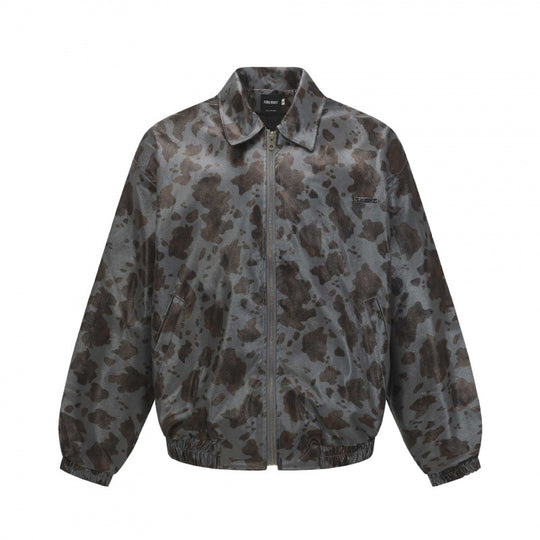 Unisex Kurz geschnittene Boxy-Jacke mit Reißverschluss, elastischem Saum und modernem Animal-Print Shop Nory