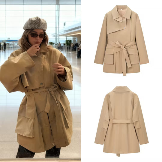 Damen Taillierter Kurzparka mit asymmetrischer Überschlagblende und Utility-Pattentaschen Shop Nory