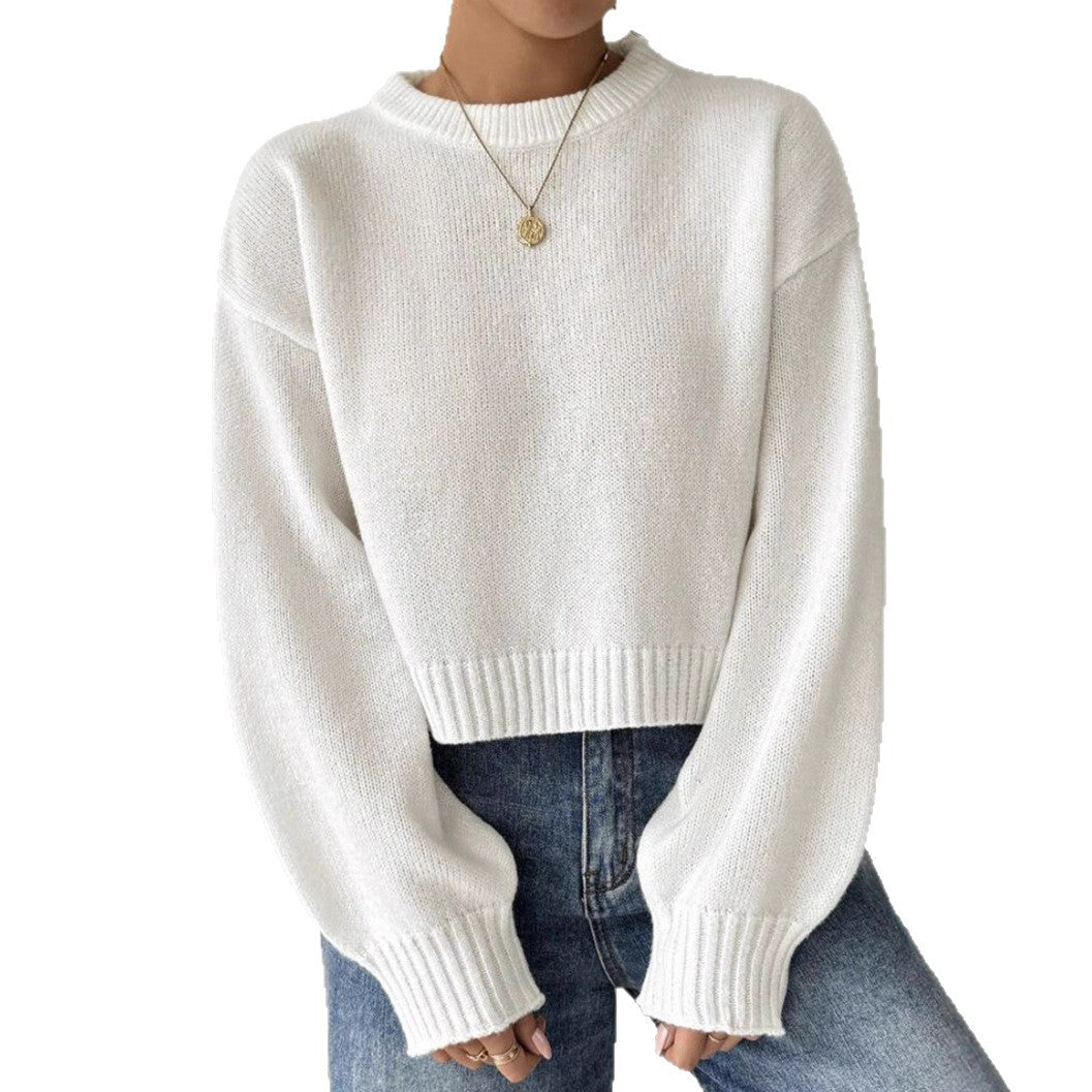 Damen Kurz-Cropped Pullover aus feinem Strick mit Ballonärmeln und geripptem Bund Shop Nory