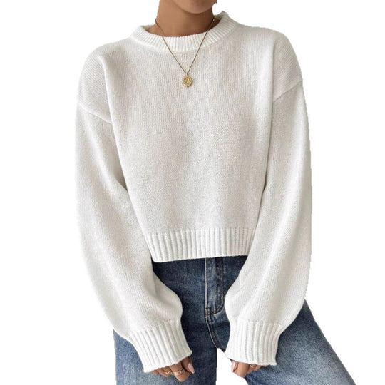 Damen Kurz-Cropped Pullover aus feinem Strick mit Ballonärmeln und geripptem Bund Shop Nory
