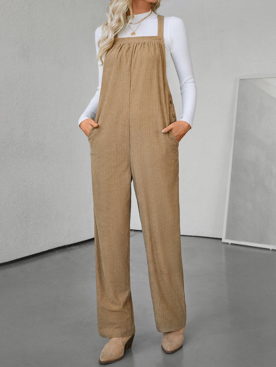 Damen Cord‑Latzhose mit weitem Bein, Brustlatz und seitlicher Knopfleiste Shop Nory