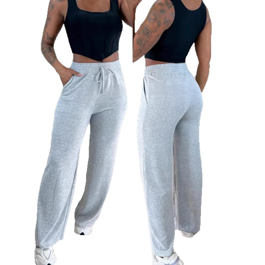 Damen hochgeschnittene Loungehose mit weitem Bein, Kordelzug und Seitentaschen Shop Nory