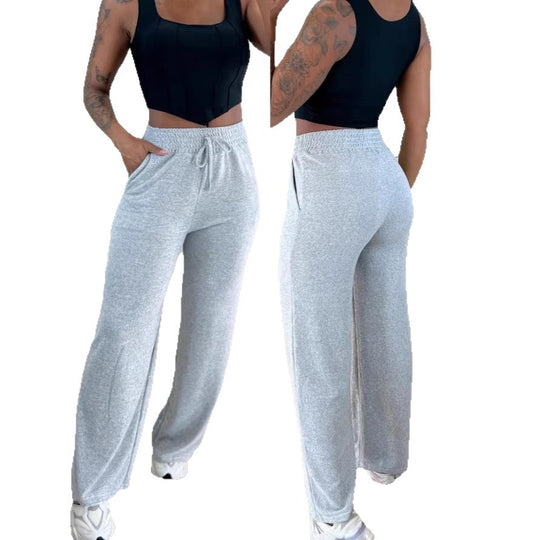 Damen hochgeschnittene Loungehose mit weitem Bein, Kordelzug und Seitentaschen Shop Nory