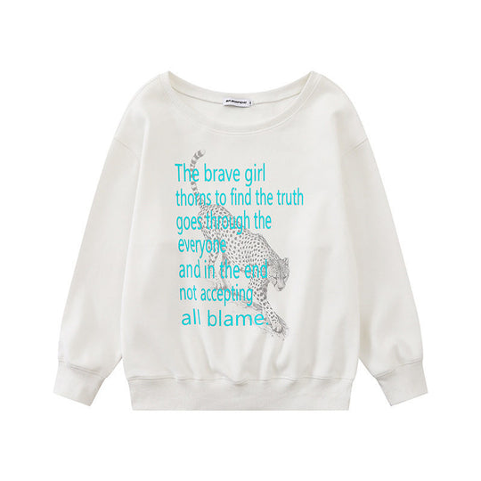 Damen Oversize-Sweatshirt mit Rundhalsausschnitt, typografischem Statement und Leoparden-Illustration Shop Nory