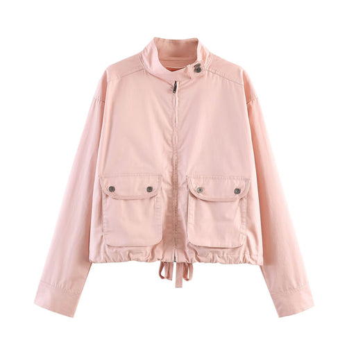 Damen Leichte Cropped Fieldjacke mit Stehkragen, Tunnelzug und Pattentaschen Shop Nory