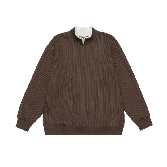 Unisex Feinstrukturiertes Mockneck-Sweatshirt mit Halbzip und eingearbeiteter Hemdblende Shop Nory