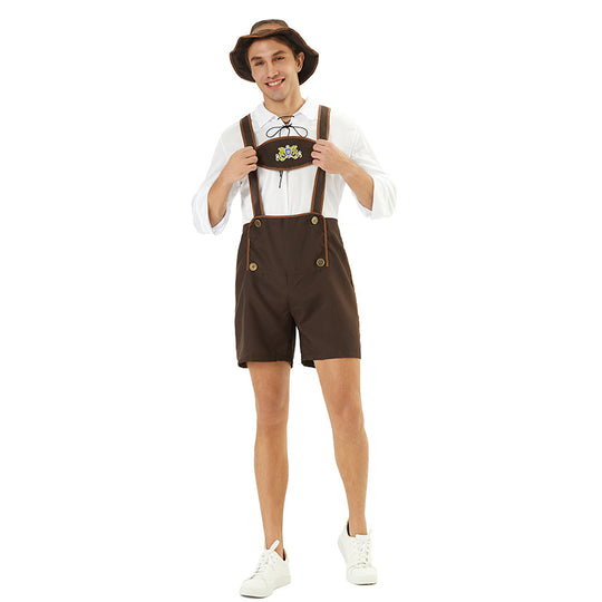 Herren nan kurze Trachtenlederhose mit verstellbaren Trägern und besticktem Brustlatz Shop Nory