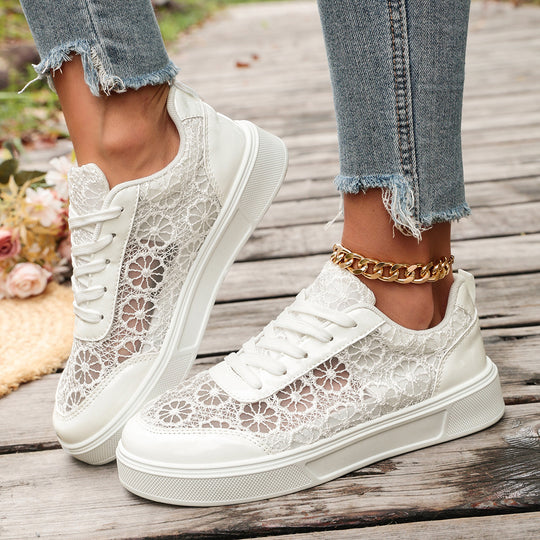 Damen zarte Spitzen-Plateau-Sneaker mit floralem Häkelmuster Shop Nory
