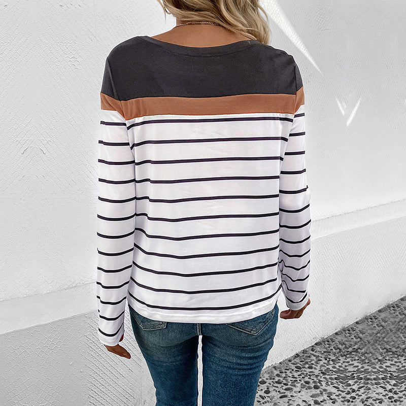 Damen Langarm-Shirt mit Streifenmuster, kontrastierender Passe und legerer Silhouette Shop Nory