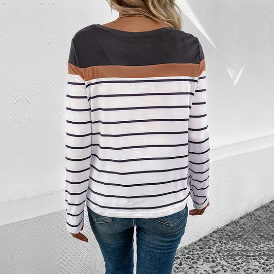 Damen Langarm-Shirt mit Streifenmuster, kontrastierender Passe und legerer Silhouette Shop Nory
