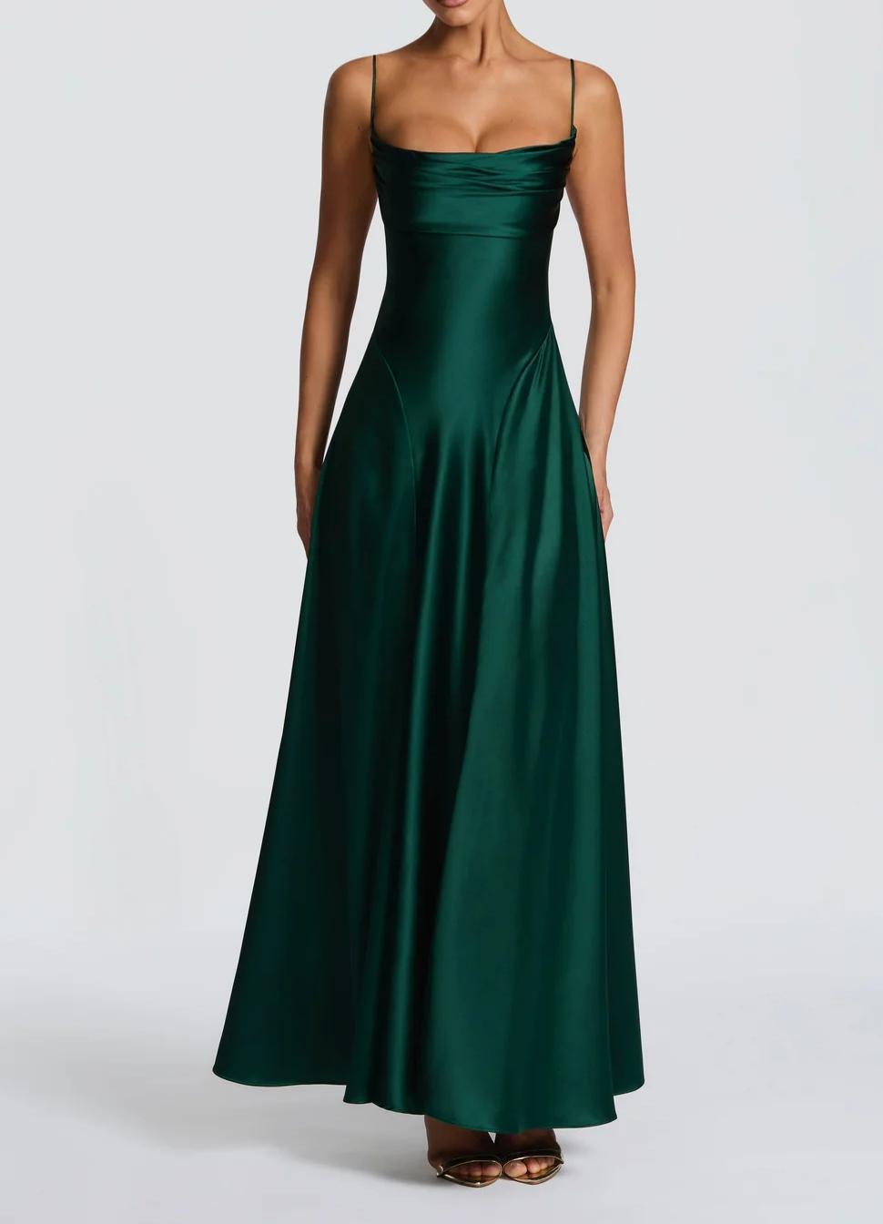 Damen Elegantes Maxi-Kleid mit fließendem Satin und verführerischem Spaghettiträger