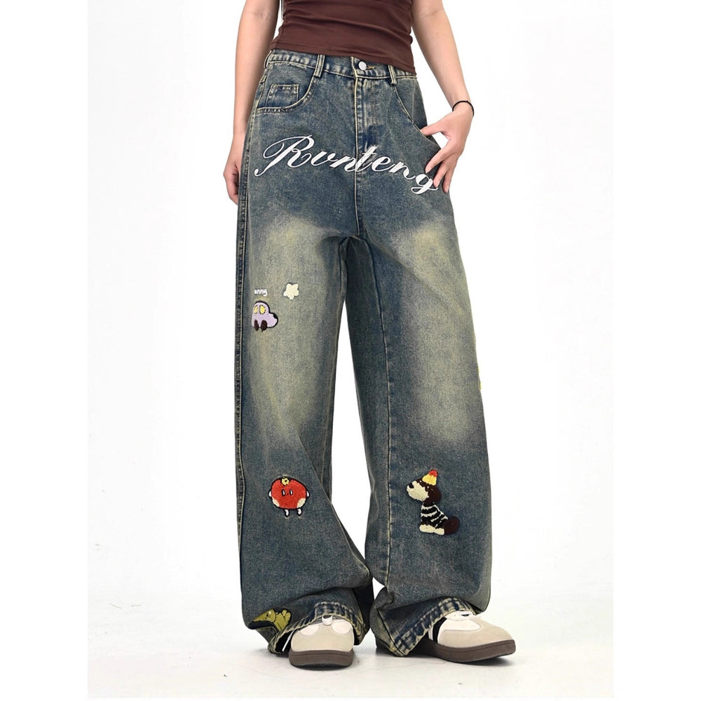 Damen Weitgeschnittene Kostümjeans mit buntem Stickdesign Shop Nory
