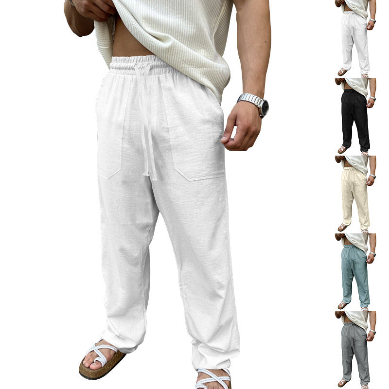 Herren Bequeme Leinenfreizeithose mit elastischem Bund und praktischen Seitentaschen