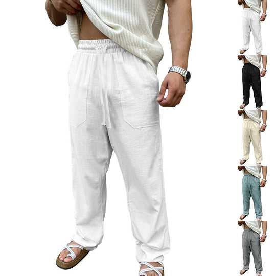 Herren Bequeme Leinenfreizeithose mit elastischem Bund und praktischen Seitentaschen