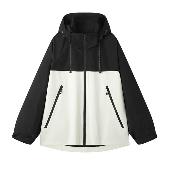 Damen technische Outdoor-Jacke mit verstellbarer Kapuze und funktionalen Reißverschlusstaschen Shopnory
