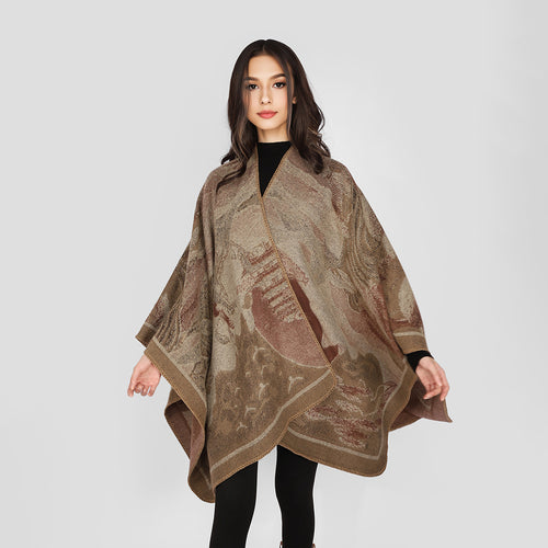 Damen Jacquard-Cape mit grafischem Blumenmotiv und kastigem Oversize-Schnitt Shop Nory