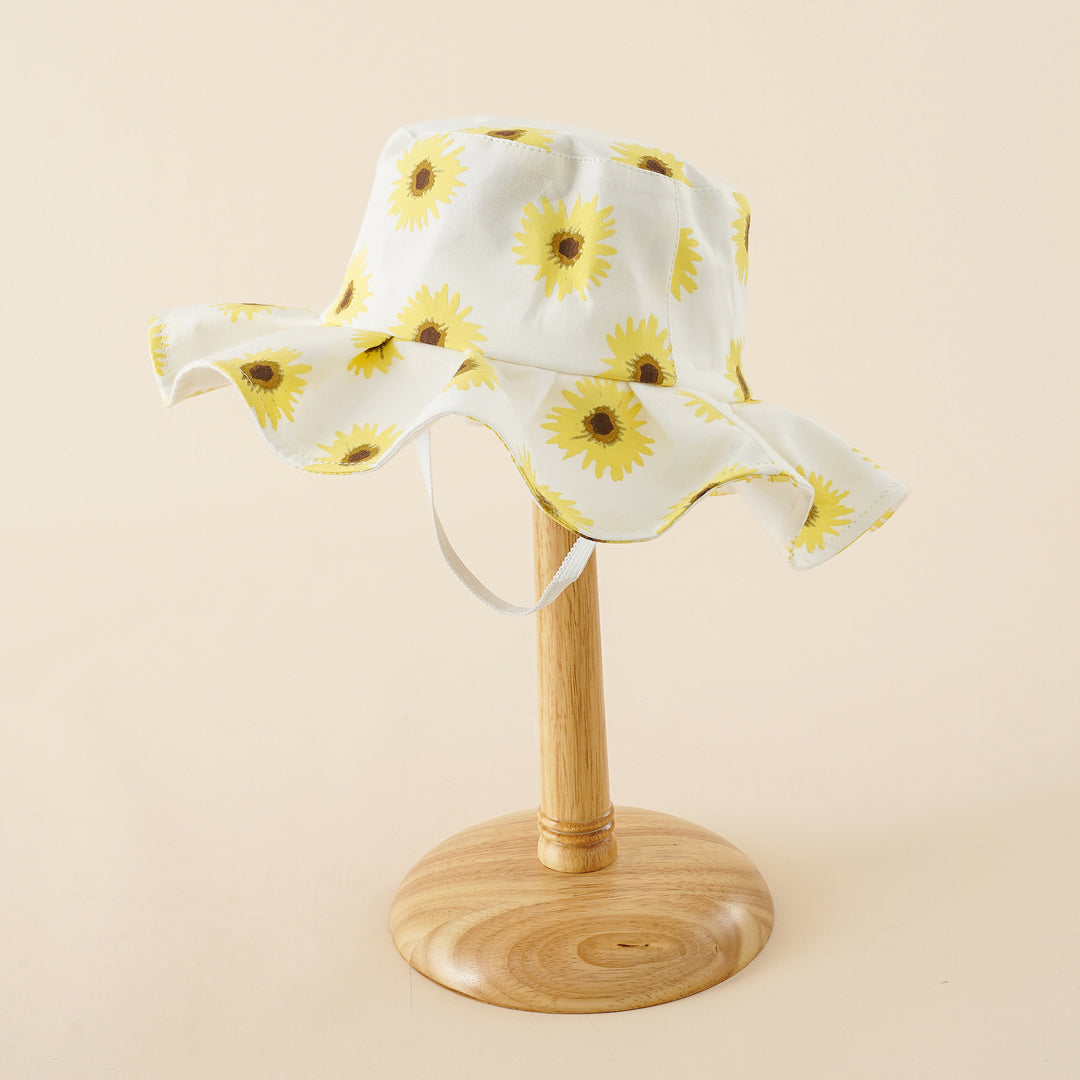 Damen Sonnenhut mit breiter Rüschenkrempe und Sonnenblumen‑Print Shop Nory