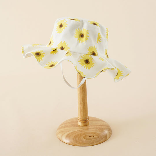 Damen Sonnenhut mit breiter Rüschenkrempe und Sonnenblumen‑Print Shop Nory