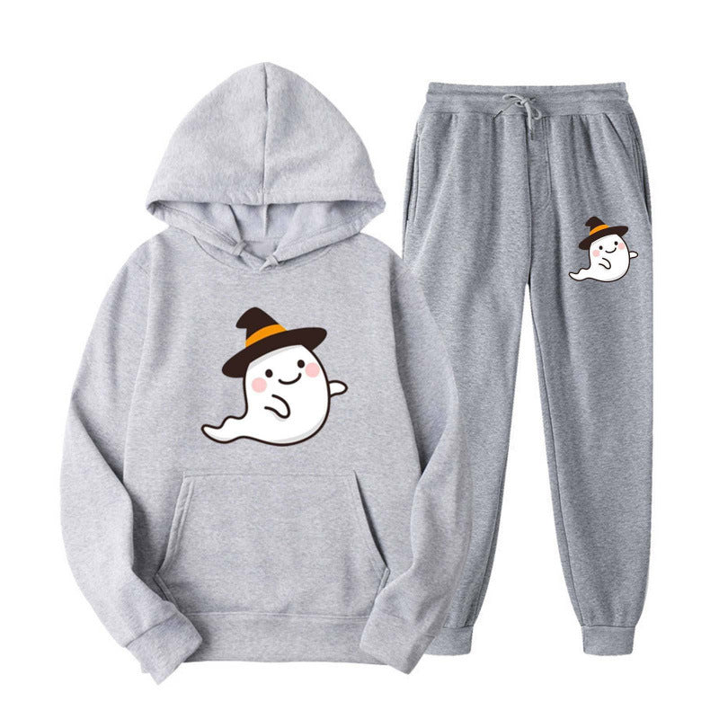 Unisex kuscheliger Kapuzenpullover und Jogginghose Set mit Halloween-Geistprint Shop Nory