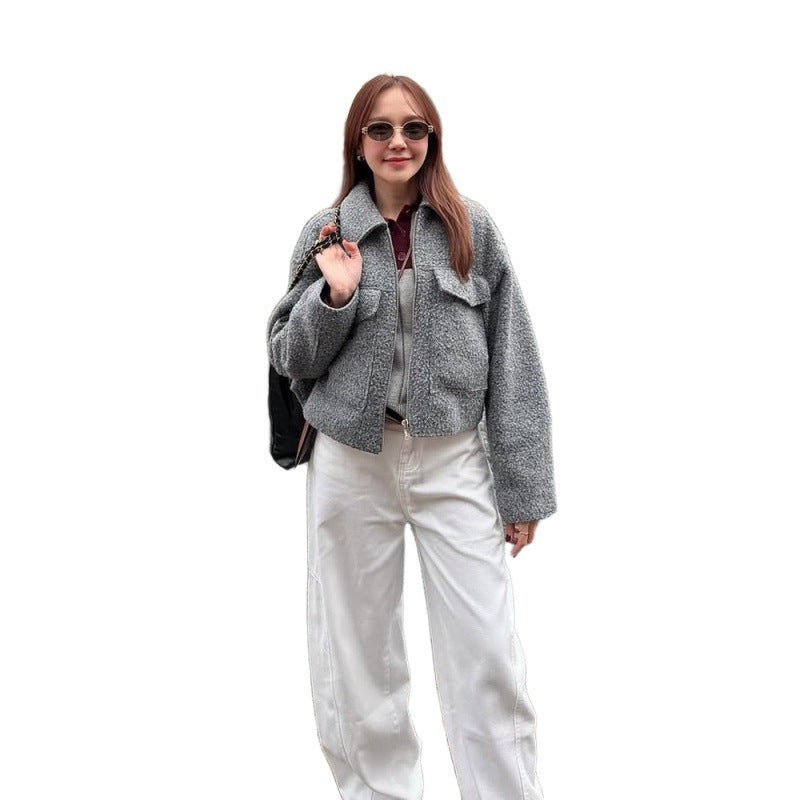 Damen Kurzjacke im Boxy‑Cut mit Reißverschluss, voluminösen Ärmeln und aufgesetzten Brusttaschen Shop Nory
