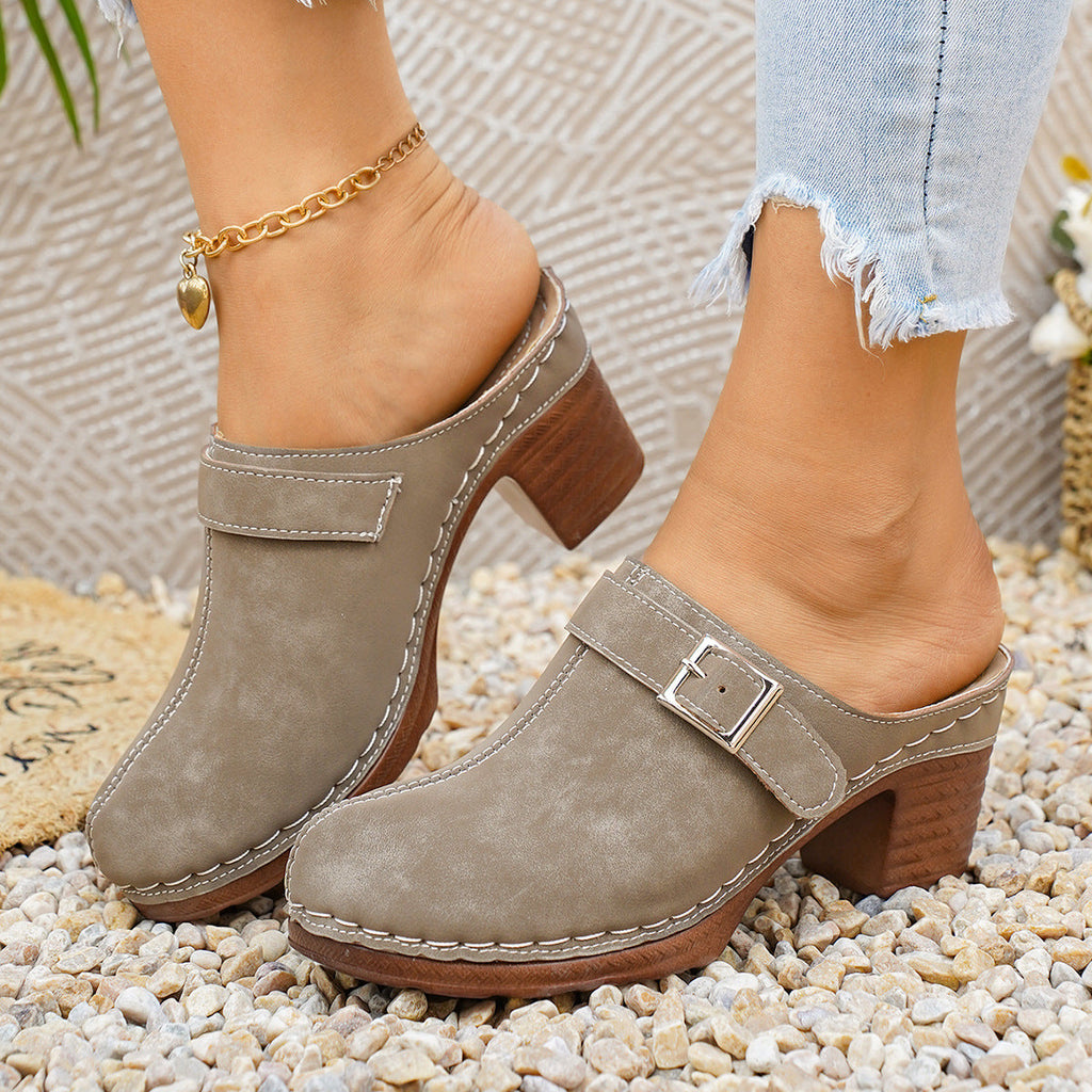 Damen Clogs mit elegantem Riemen und komfortablem Blockabsatz