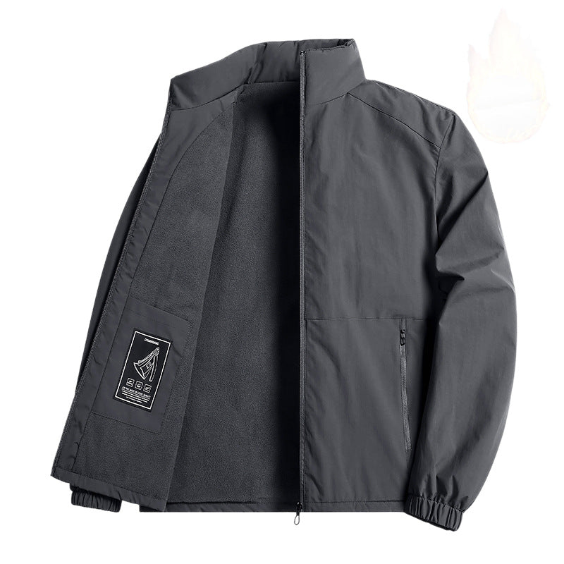 Herren Thermoisolierte Windbreakerjacke mit Fleece-Innenfutter, Stehkragen und Reißverschlusstaschen Shop Nory