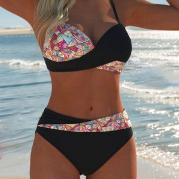 Damen Bandeau-Bikini mit hoch taillierten Höschen und lShopnoryhaftem Paisleymuster