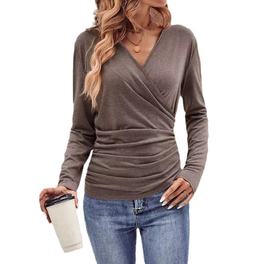 Damen Wickeltop Aus Weichem Jersey mit Figurbetonendem Schnitt