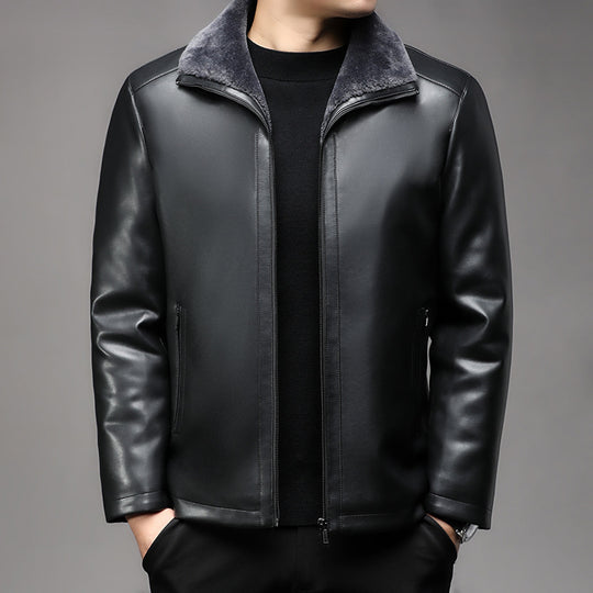 Herren Lederjacke mit wärmender Lammfell-Innenfütterung und Stehkragen Shop Nory