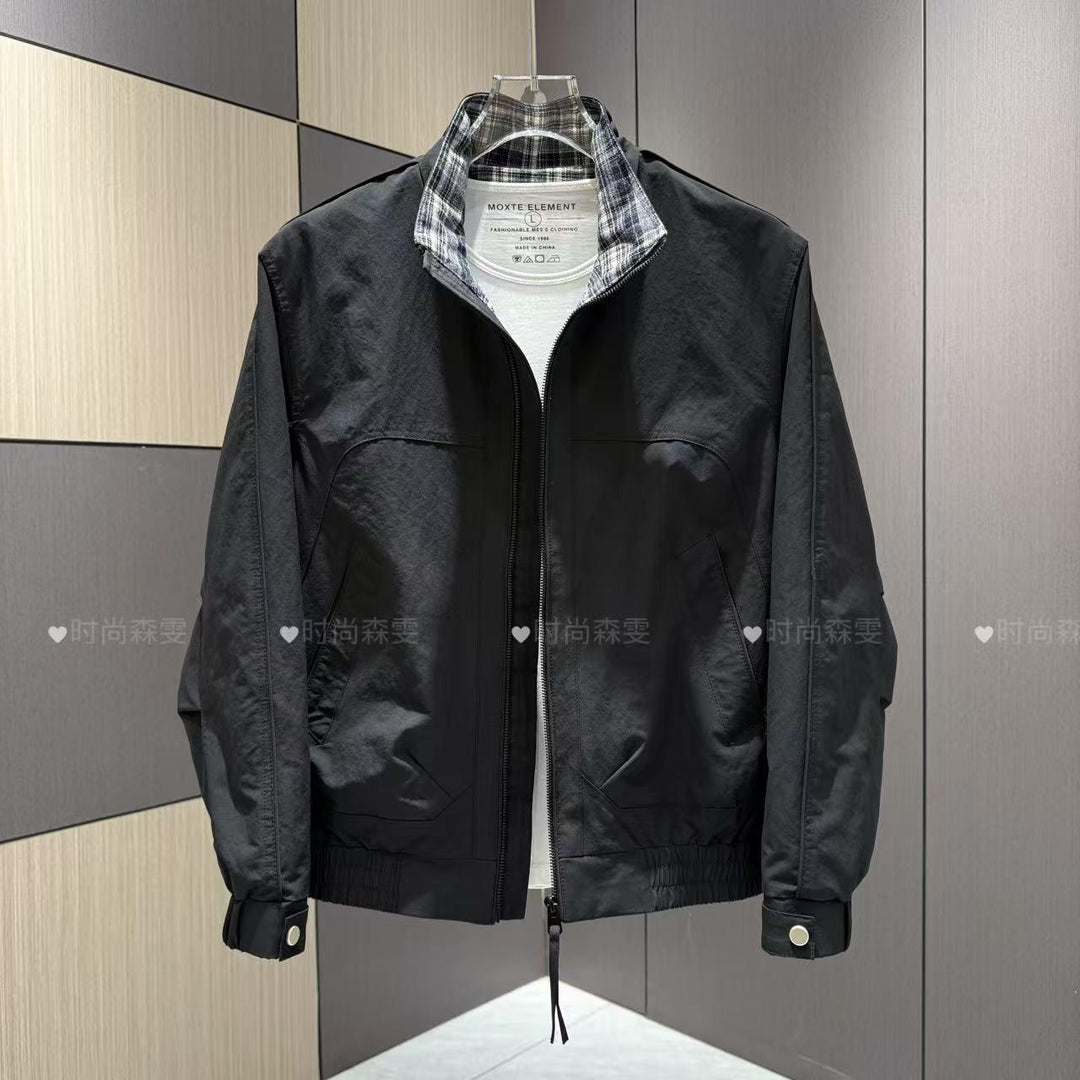 Herren Leichter Baumwoll-Mix Blouson mit Stehkragen und Karofutter Shop Nory