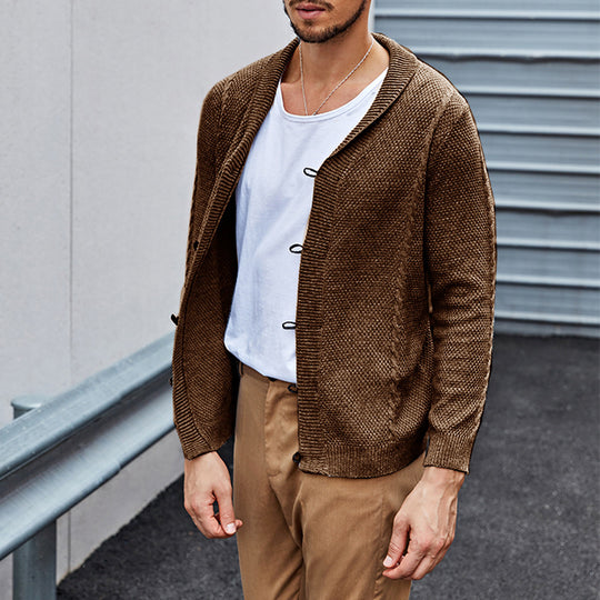 Herren Feinstrick-Cardigan mit Schalkragen, Karabiner-Verschlüssen und Strukturstrick Shop Nory