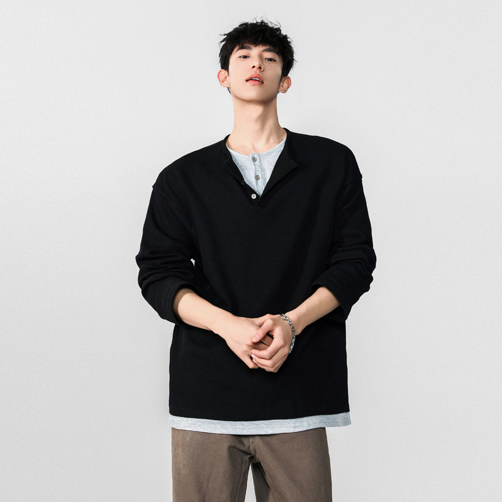 Herren Modisches Oversized-Henley-Shirt mit strukturierter Oberfläche Shop Nory