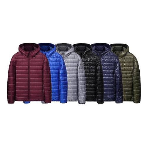 Herren Ultraleichte gesteppte Kapuzenjacke mit horizontaler Kammerschnitt‑Steppung und durchgehendem Reißverschluss Shop Nory