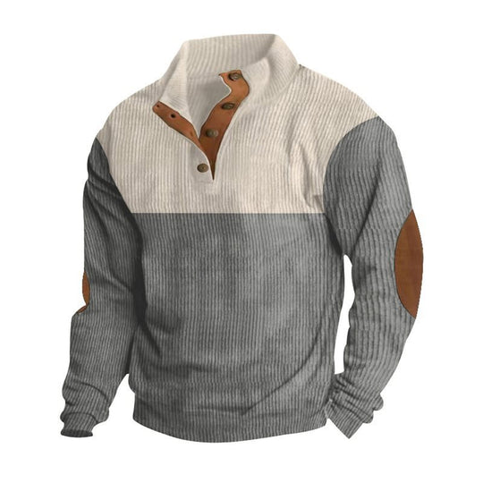 Herren Strukturierter Pullover mit Henley-Knopfleiste, Ellbogen-Patches und zweifarbigem Block Shop Nory